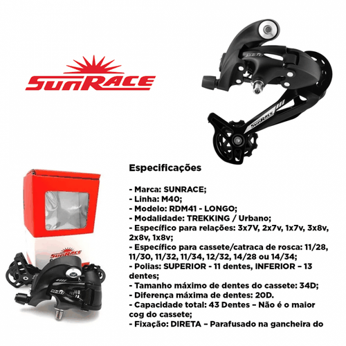 Câmbio Traseiro Sunrace M41 7v/8v