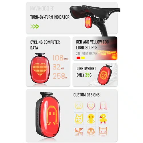 Farol Traseiro de Bicicleta Inteligente Navihoog B1