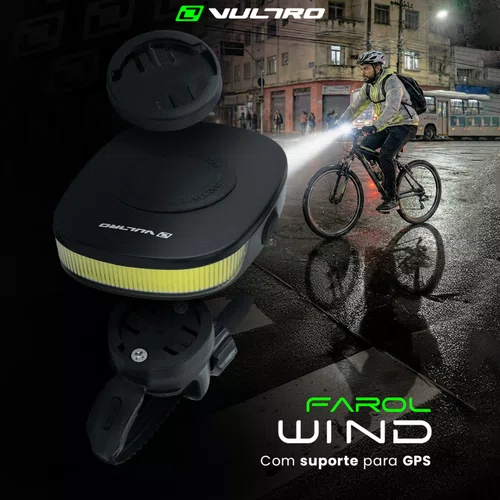Farol Vultro Wind 300 Lumens com Powerbank USB-C e Indicador de Bateria