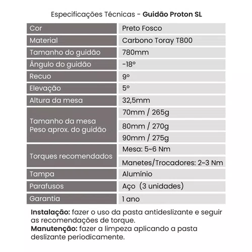Guidão de Bicicleta com Mesa Integrada Vultro Proton SL 70x780mm