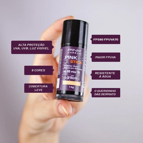 Protetor Solar Facial Pink Stick 15km Bege Médio 14g Pink Cheeks