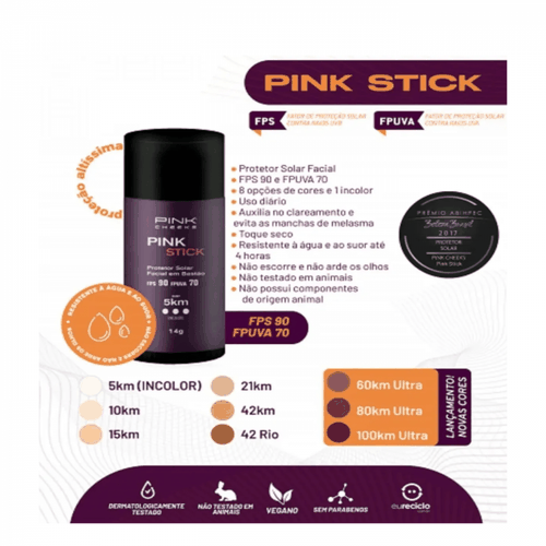 Protetor Solar Facial Pink Stick 42km Bege 14g Pink Cheeks