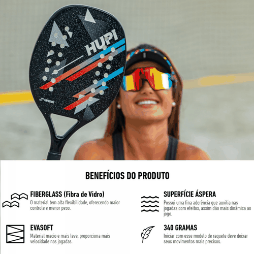 Raquete Beach Tennis Carbono e Fibra de Vidro Hupi Togo