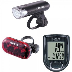 Kit Cateye Farol, Vista Light e Ciclocomputador